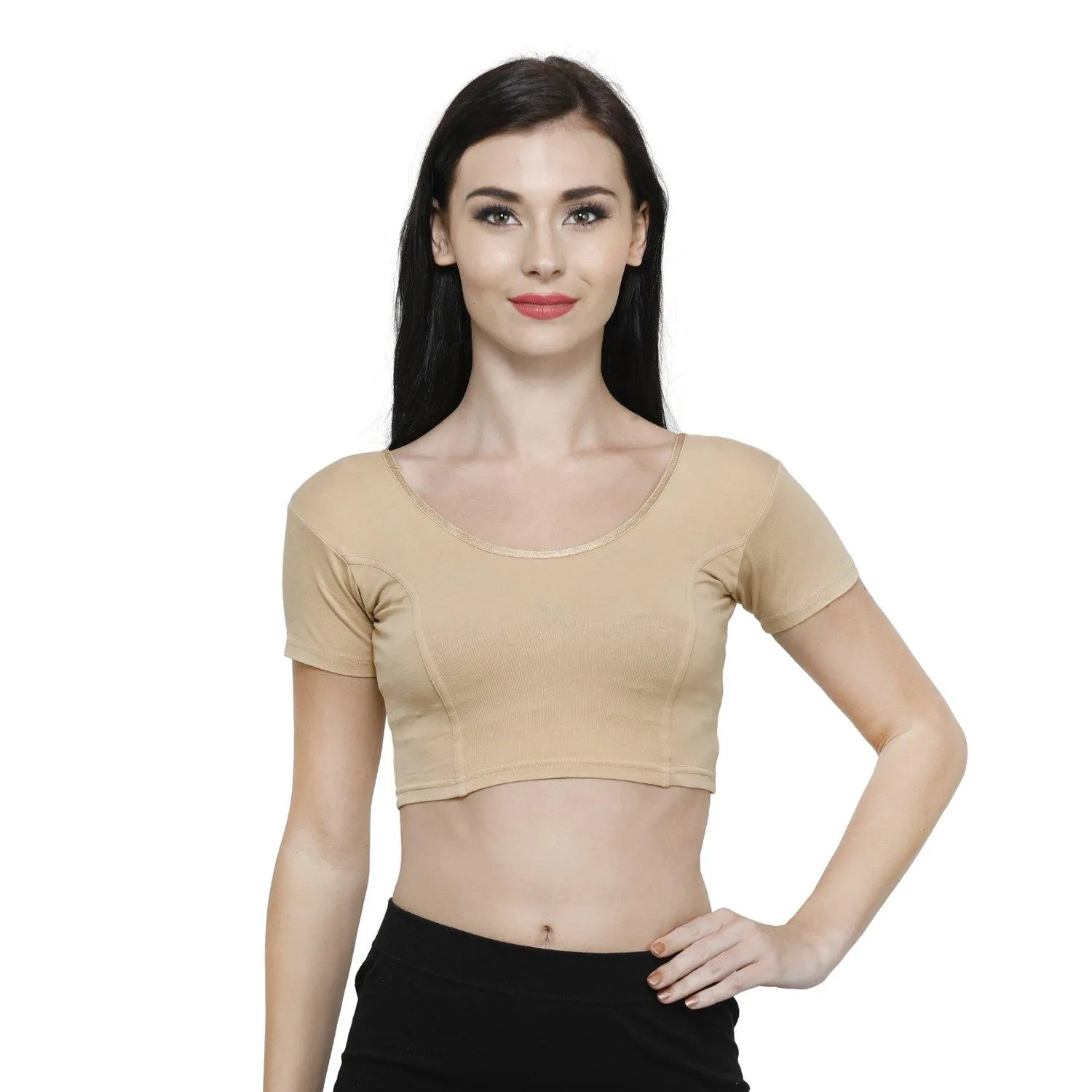 Vami Women's Cotton Stretchable Readymade Blouses - Beige