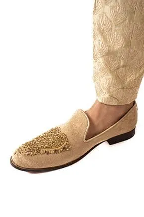 Velvet Slip on Loafers with Hand Embroidered Front