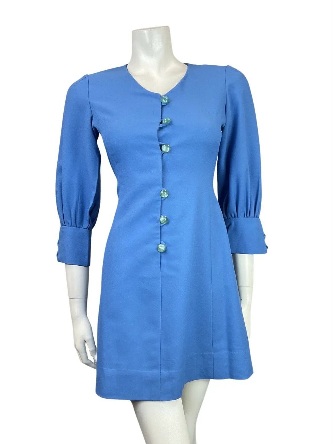 VINTAGE 60s 70s BRIGHT BLUE MOD SWING SHORT DRESS 8