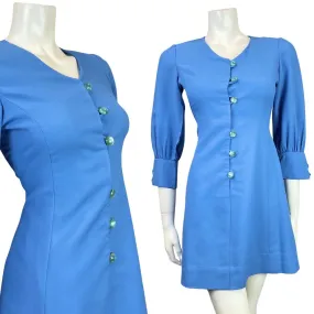 VINTAGE 60s 70s BRIGHT BLUE MOD SWING SHORT DRESS 8