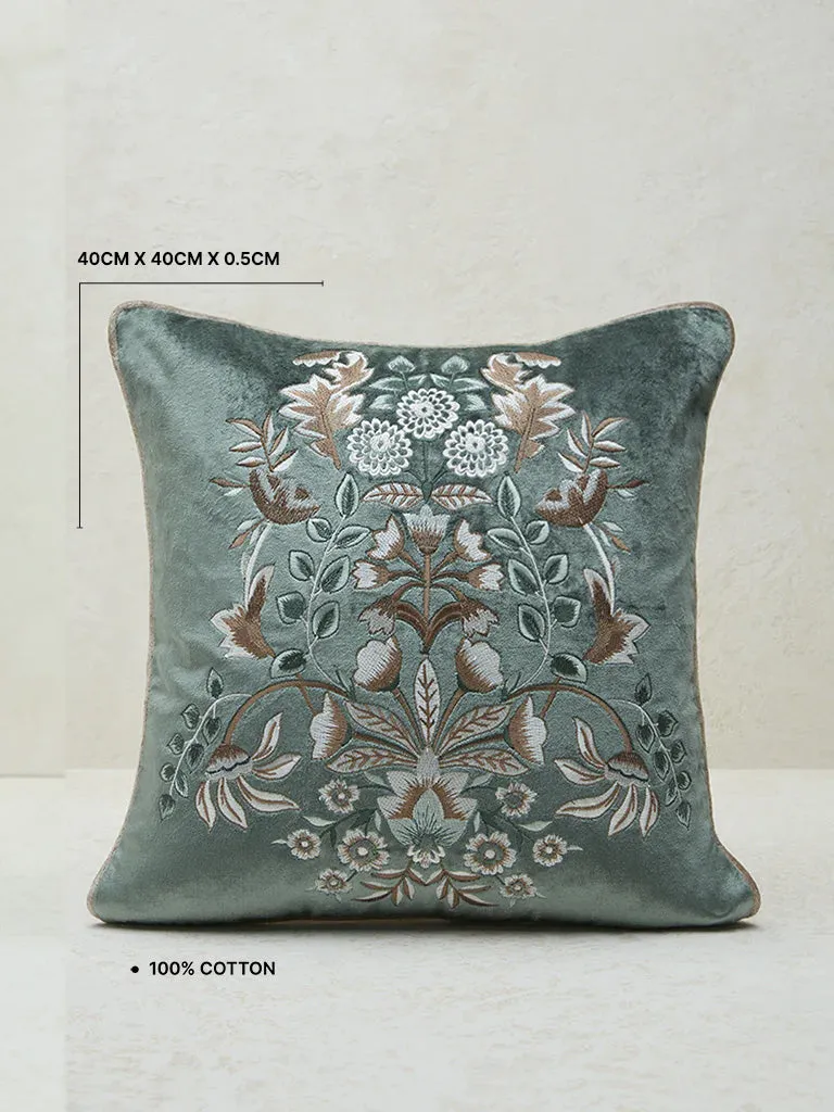 Westside Home Dark Green Floral Embroidered Cushion Cover