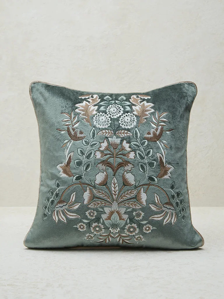 Westside Home Dark Green Floral Embroidered Cushion Cover