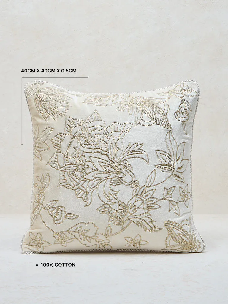 Westside Home Ivory Floral Embroidered Cushion Cover