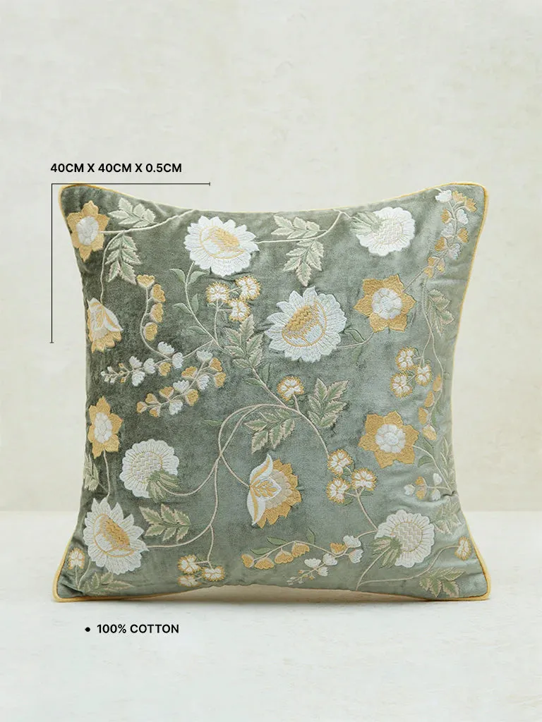 Westside Home Sage Floral Embroidered Cushion Cover