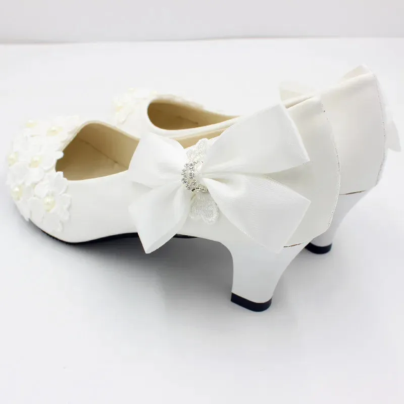 【Xingchenmao】New Bow White High Heel Wedding Shoes Square Heel Wedding Shoes Bridesmaid Shoes Made in China BH2104