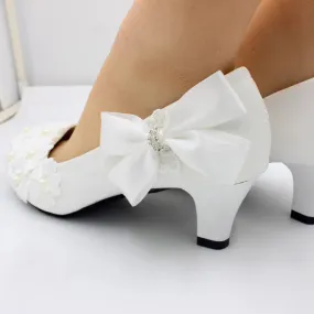 【Xingchenmao】New Bow White High Heel Wedding Shoes Square Heel Wedding Shoes Bridesmaid Shoes Made in China BH2104